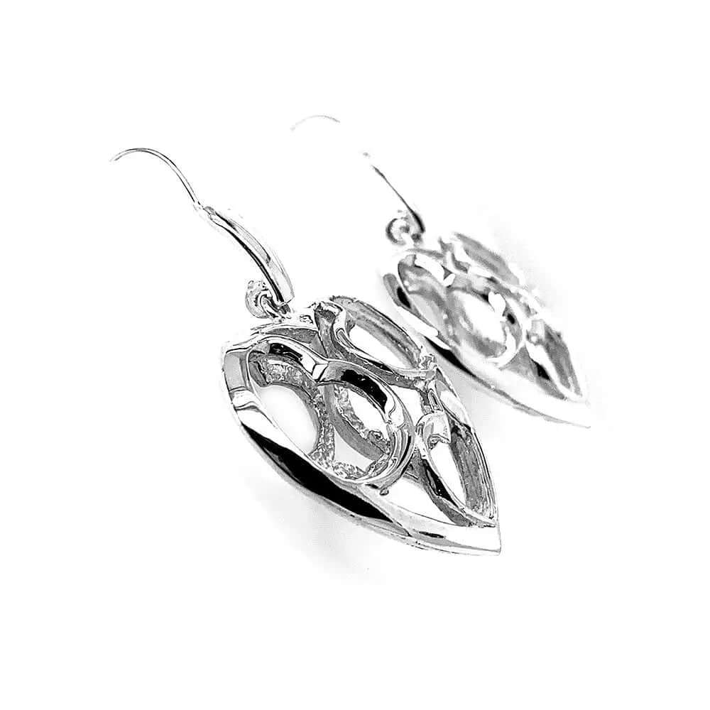 Silver Heart Earrings With A Puffed Openwork Finish side - Nueve Sterling