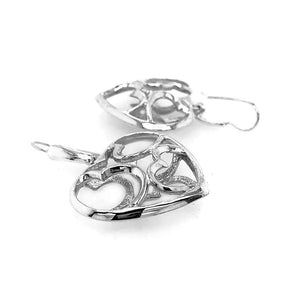 Silver Heart Earrings With A Puffed Openwork Finish flat - Nueve Sterling