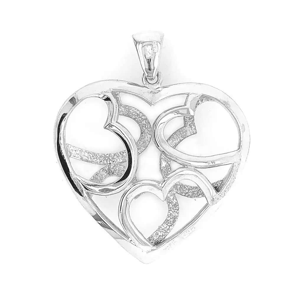 Silver Heart Pendant With A Puffed Openwork Finish back - Nueve Sterling