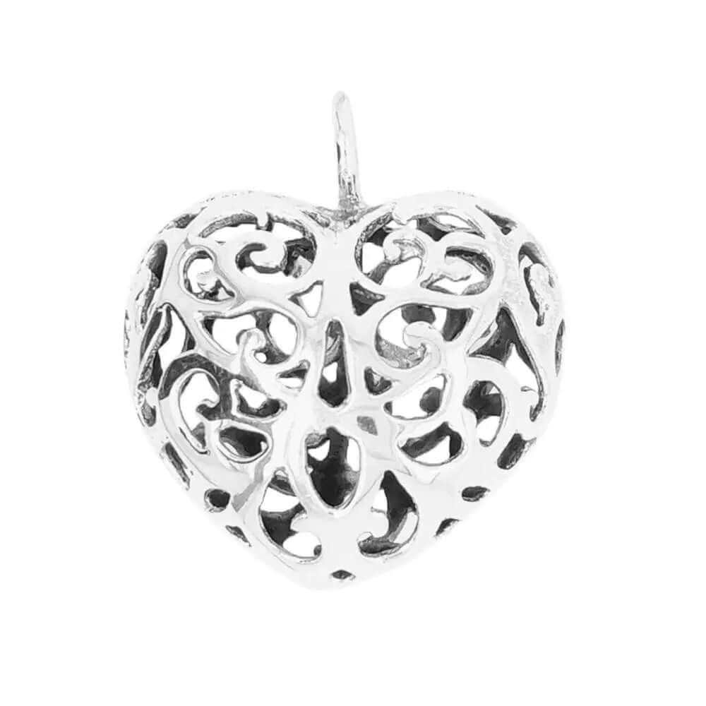 Silver Heart Pendant With Openwork Finish - Nueve Sterling