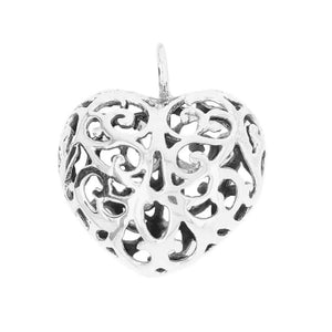 Silver Heart Pendant With Openwork Finish - Nueve Sterling