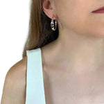 Silver Hoop Earrings With Garnet with model - Nueve Sterling