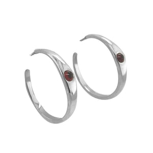 Silver Hoop Earrings With Garnet side - Nueve Sterling