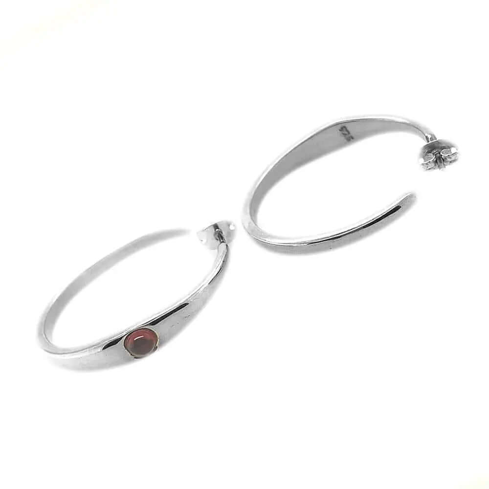 Silver Hoop Earrings With Garnet flat - Nueve Sterling