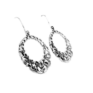 Silver Hoops With Small Flowers side - Nueve Sterling
