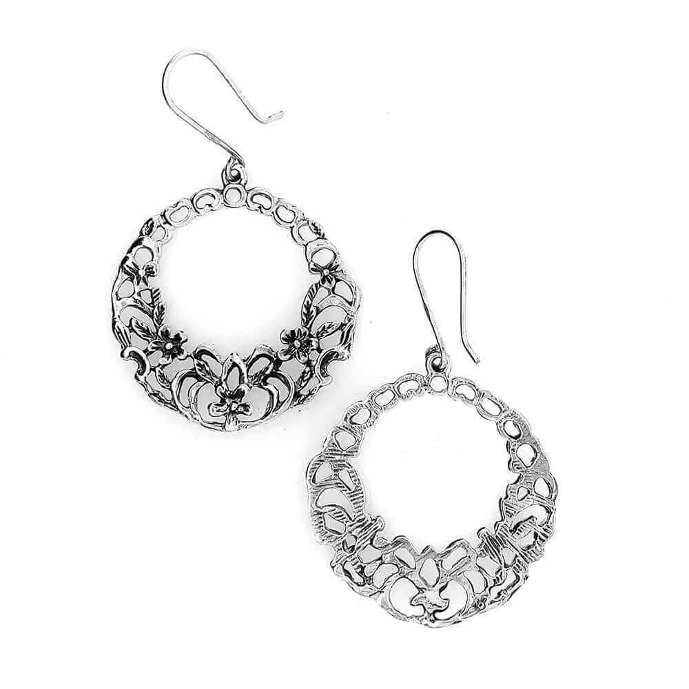 Silver Hoops With Small Flowers top - Nueve Sterling