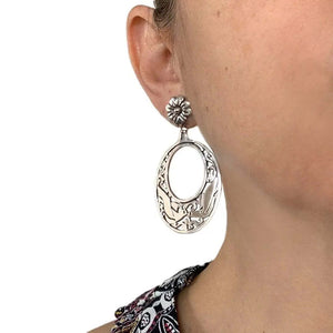 Silver Hoops with Birds with model - Nueve Sterling