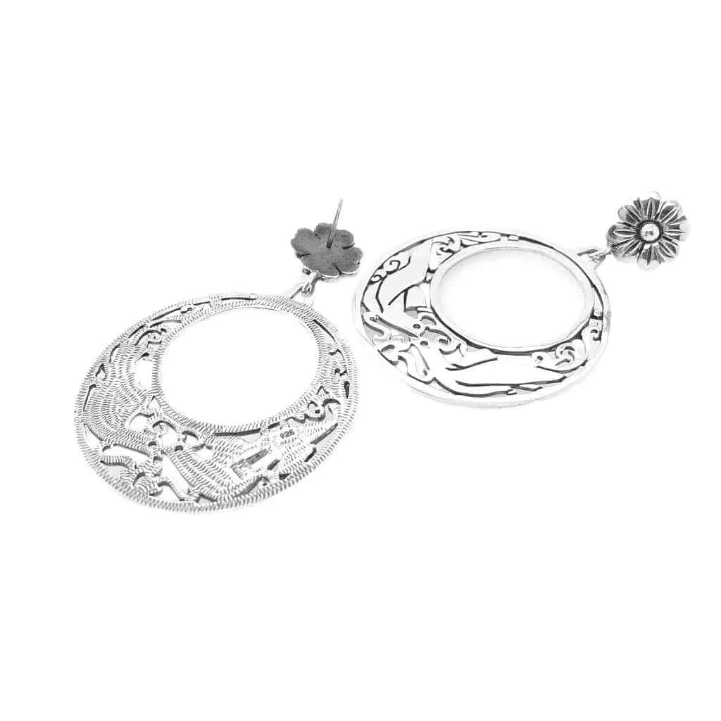 Silver Hoops with Birds flat - Nueve Sterling