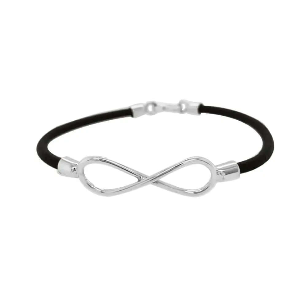 Silver Infinity Bracelet with Leather - Nueve Sterling