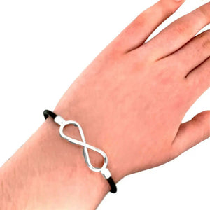 Silver Infinity Bracelet with Leather with model - Nueve Sterling