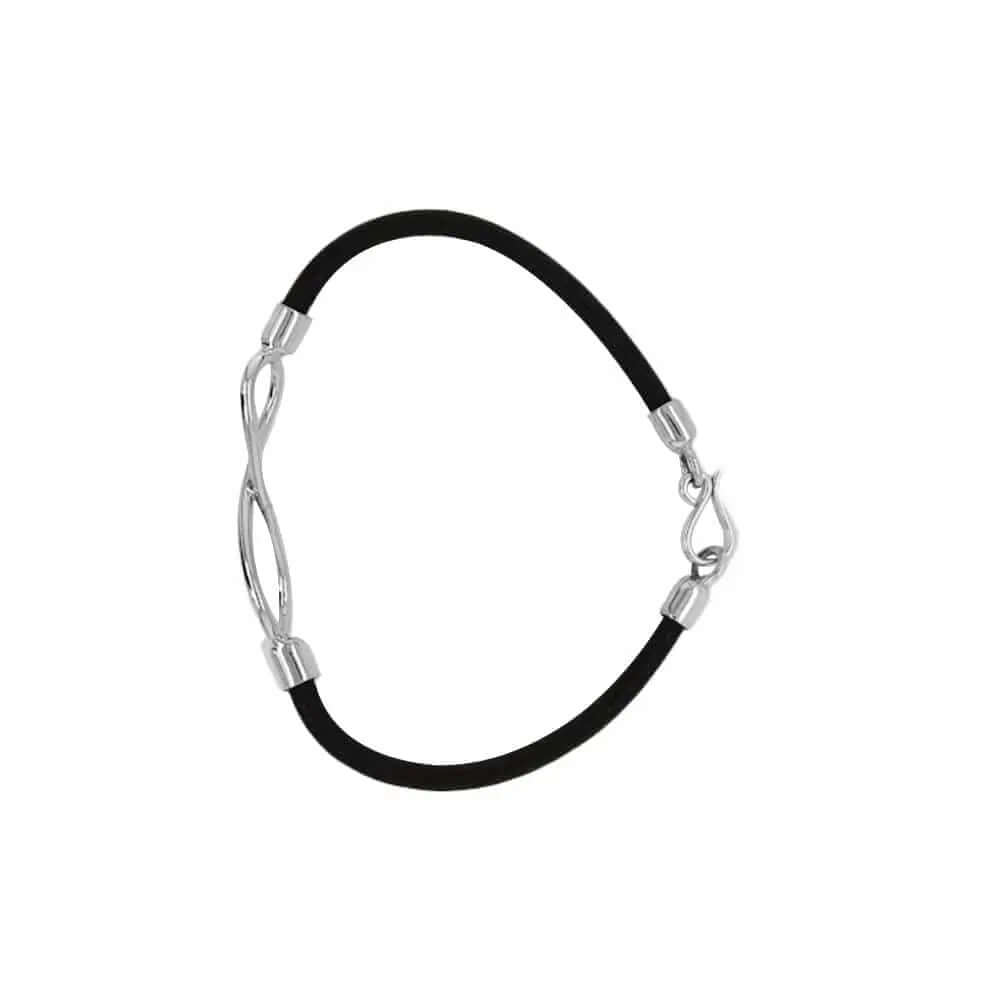 Silver Infinity Bracelet with Leather top - Nueve Sterling