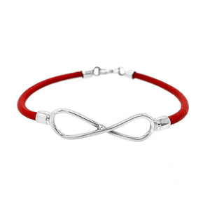 Silver Infinity Bracelet with Leather red - Nueve Sterling