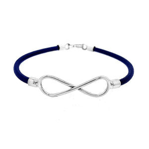 Silver Infinity Bracelet with Leather blue - Nueve Sterling