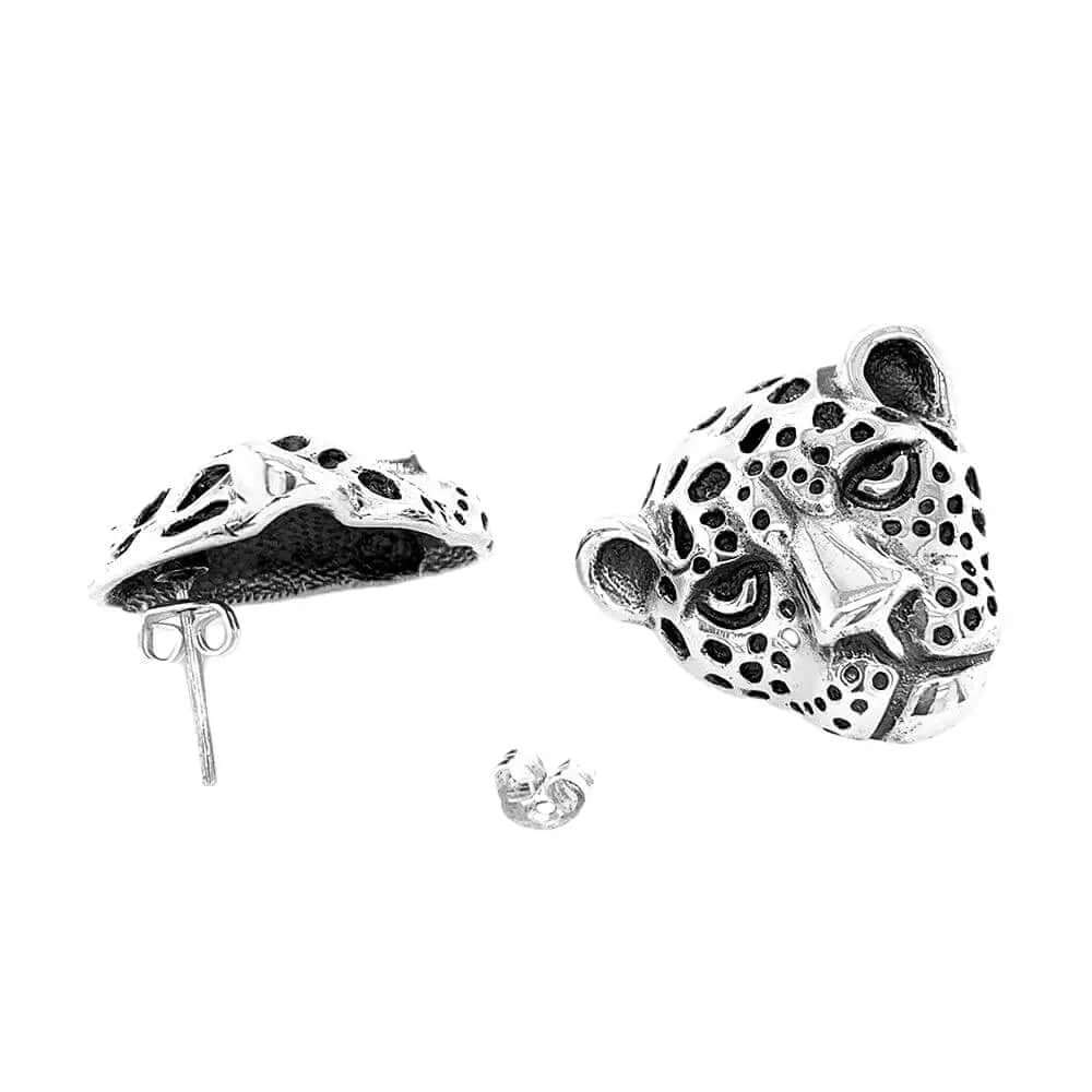 Silver Jaguar Earrings flat - Nueve Sterling