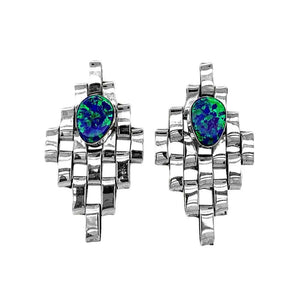 Silver Links Earrings With Synthetic Opal - Nueve Sterling