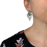 Silver Links Earrings With Synthetic Opal with model - Nueve Sterling