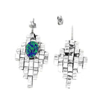 Silver Links Earrings With Synthetic Opal top - Nueve Sterling