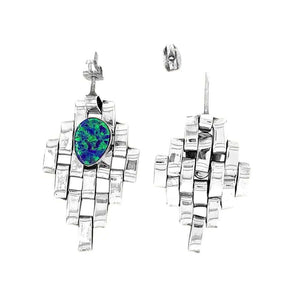 Silver Links Earrings With Synthetic Opal top - Nueve Sterling