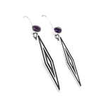 Silver Long Rhombus Earrings with Amethyst side - Nueve Sterling