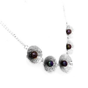 Silver Necklace With Five Discs And Dark Pearls side - Nueve Sterling