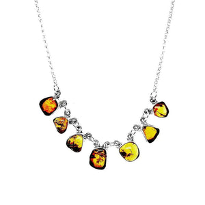 Silver Necklace With Irregular Amber Pieces - Nueve Sterling