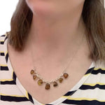 Silver Necklace With Irregular Amber Pieces with model - Nueve Sterling