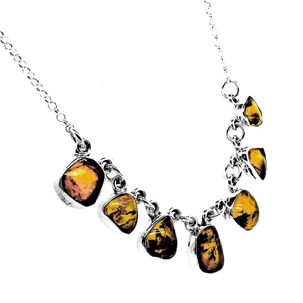 Silver Necklace With Irregular Amber Pieces side - Nueve Sterling