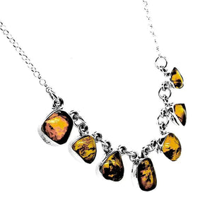 Silver Necklace With Irregular Amber Pieces side - Nueve Sterling