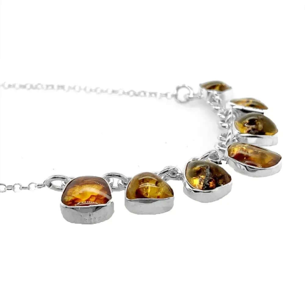 Silver Necklace With Irregular Amber Pieces flat - Nueve Sterling