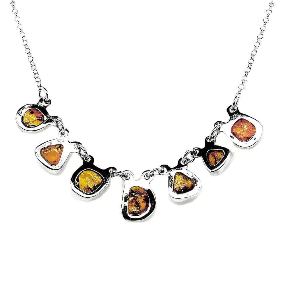 Silver Necklace With Irregular Amber Pieces back - Nueve Sterling