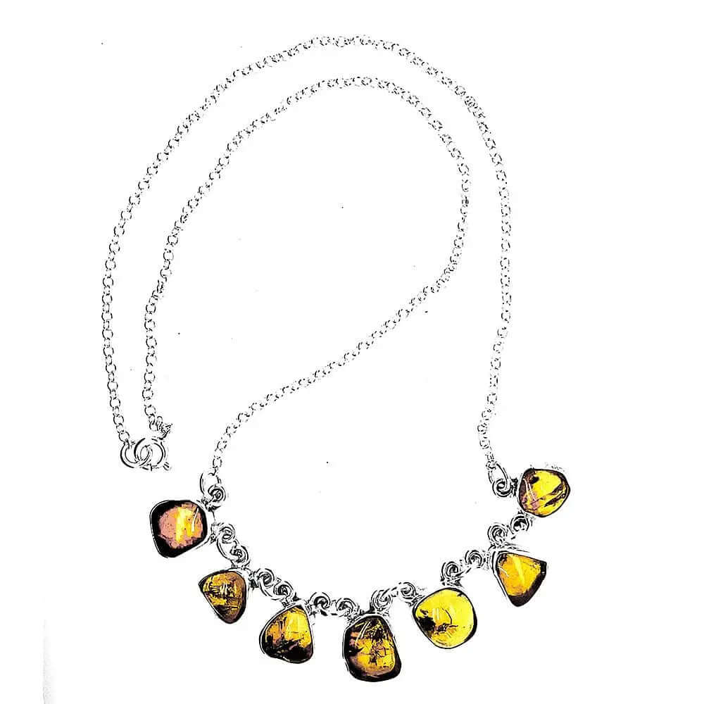 Silver Necklace With Irregular Amber Pieces top - Nueve Sterling