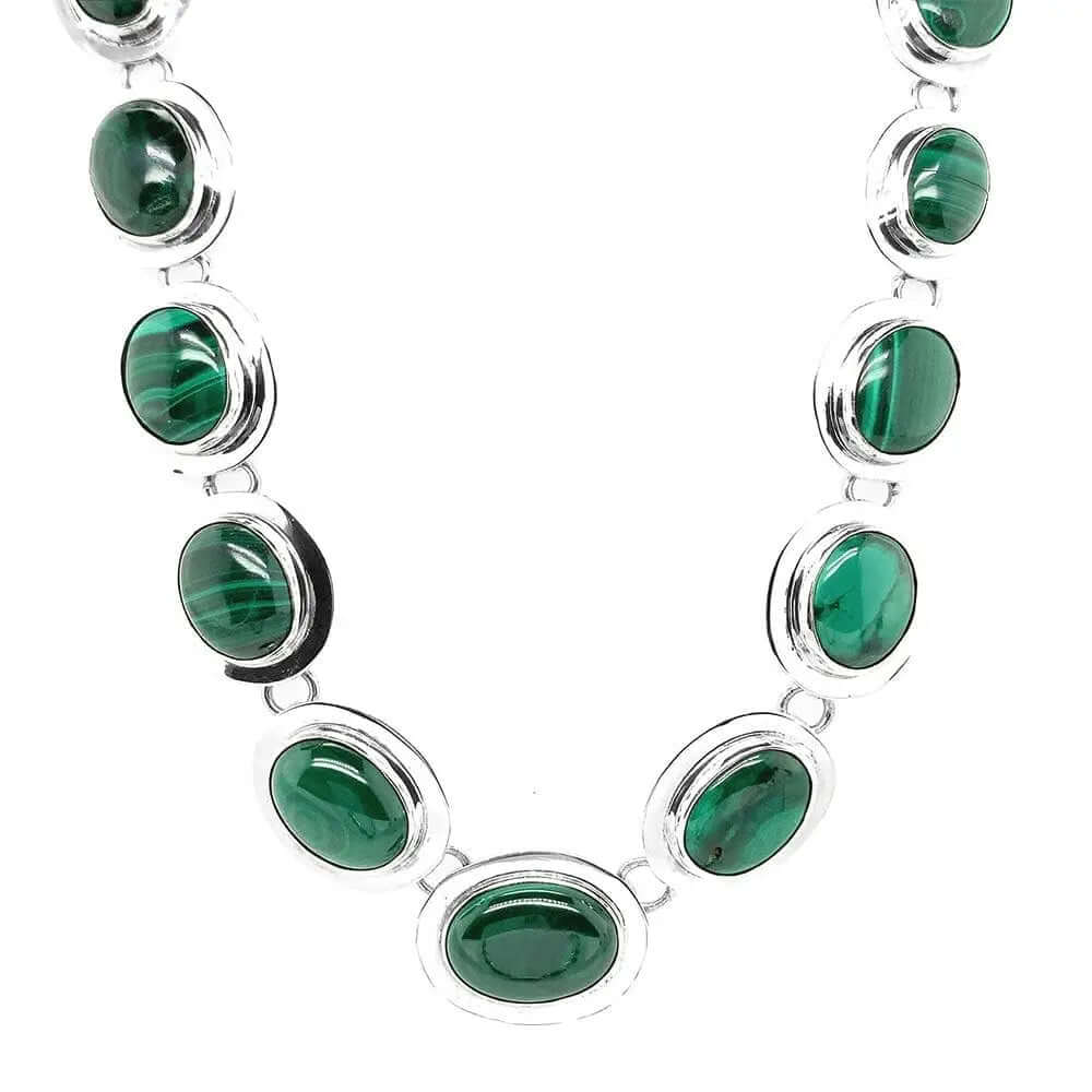 Silver Necklace with Malachite - Nueve Sterling