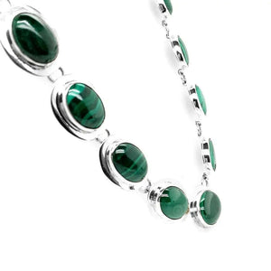 Silver Necklace with Malachite side - Nueve Sterling