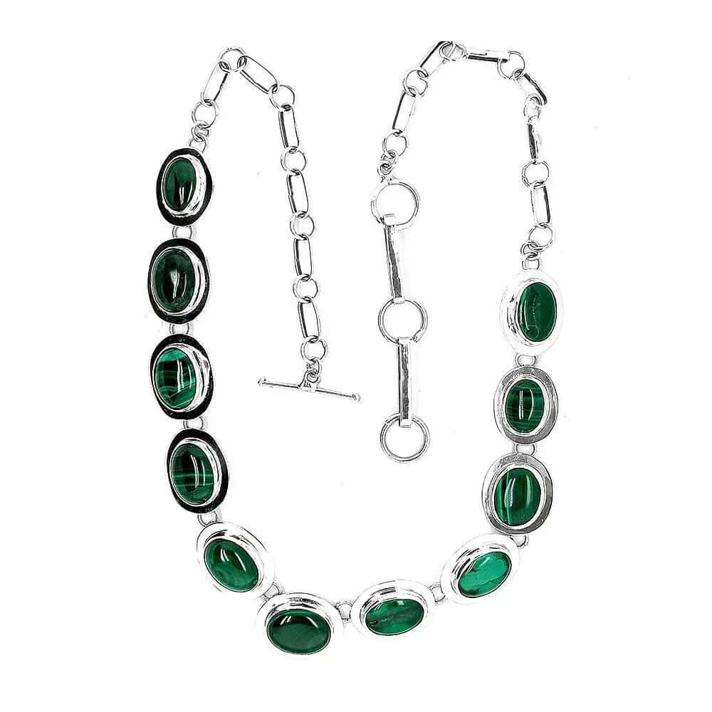 Silver Necklace with Malachite top - Nueve Sterling