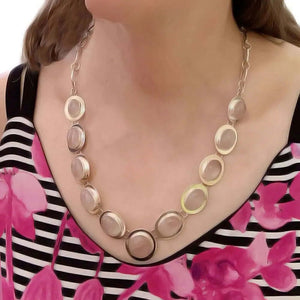 Silver Necklace with Rose Quartz with model - Nueve Sterling