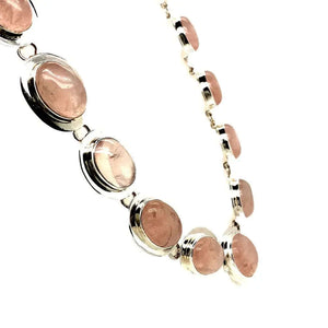 Silver Necklace with Rose Quartz side - Nueve Sterling