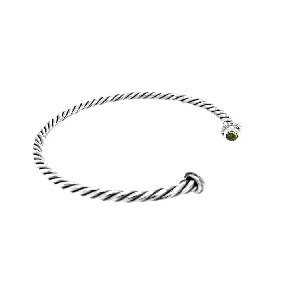 %product Silver Open Bangle With Peridot Nueve Sterling