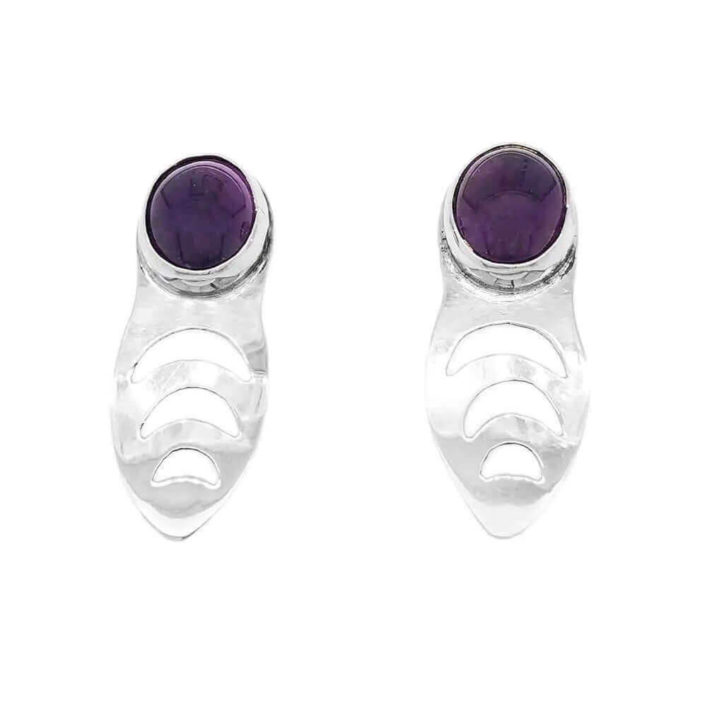 Silver Openwork Earrings with Amethyst - Nueve Sterling