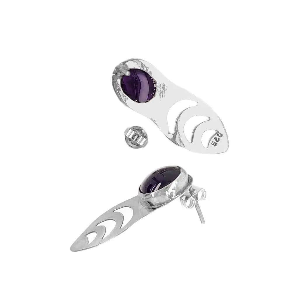 Silver Openwork Earrings with Amethyst top - Nueve Sterling