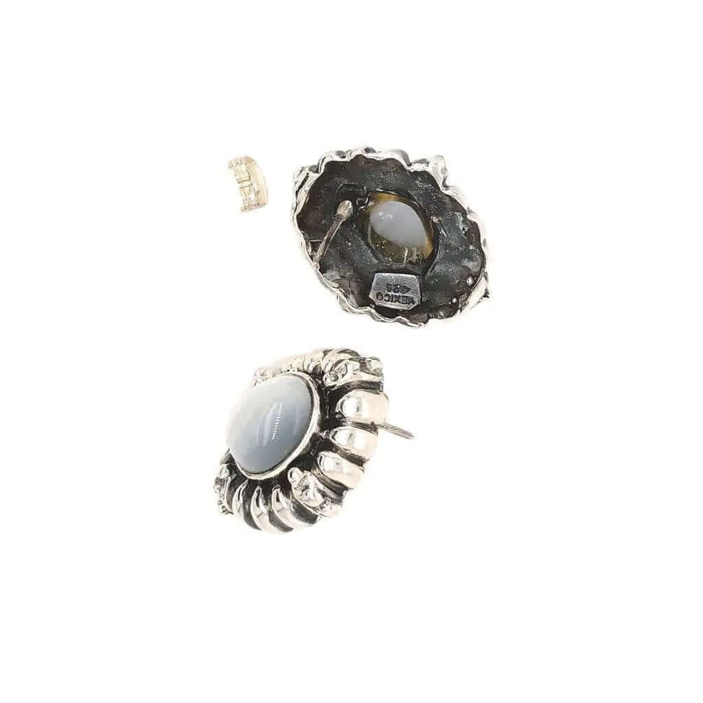 Silver Oval Earrings with Cats Eye top - Nueve Sterling