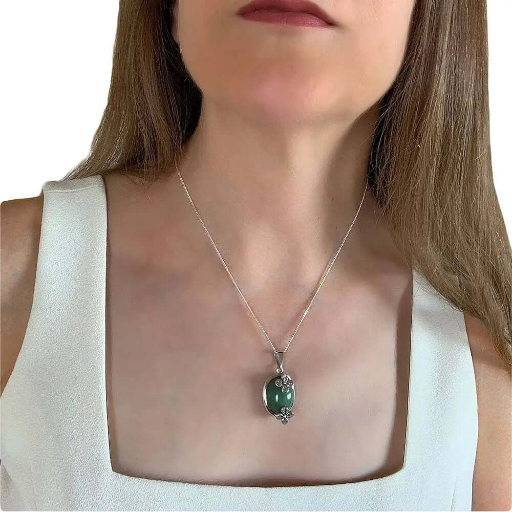 %product Silver Pendant With Flowers And Aventurine Nueve Sterling