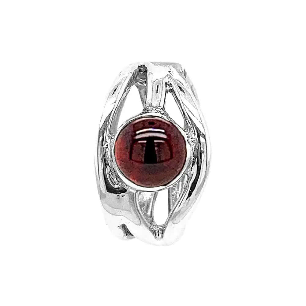 Silver Pendant With Oval Openwork design And Garnet - Nueve Sterling 