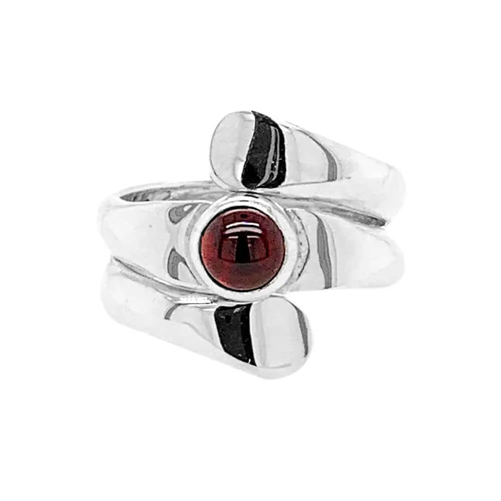 Silver Ring In Spiral With Garnet -Nueve Sterling 