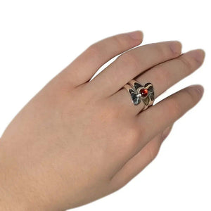 Silver Ring In Spiral With Garnet with model - Nueve Sterling