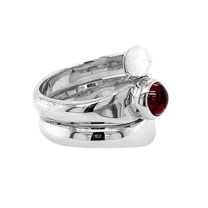 Silver Ring In Spiral With Garnet side - Nueve Sterling