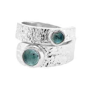 Silver Ring With Blue Topaz And Hammered Finish - Nueve Sterling