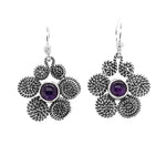 Silver Spiral Flower Earrings with Amethyst - Nueve Sterling