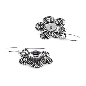 Silver Spiral Flower Earrings with Amethyst flat - Nueve Sterling