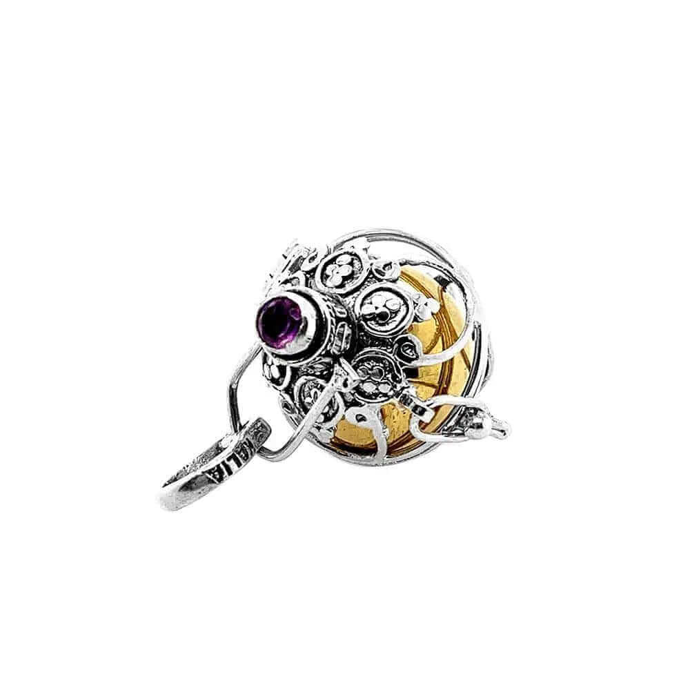 Stylized Silver Angel Caller With Gemstone amethyst - Nueve Sterling