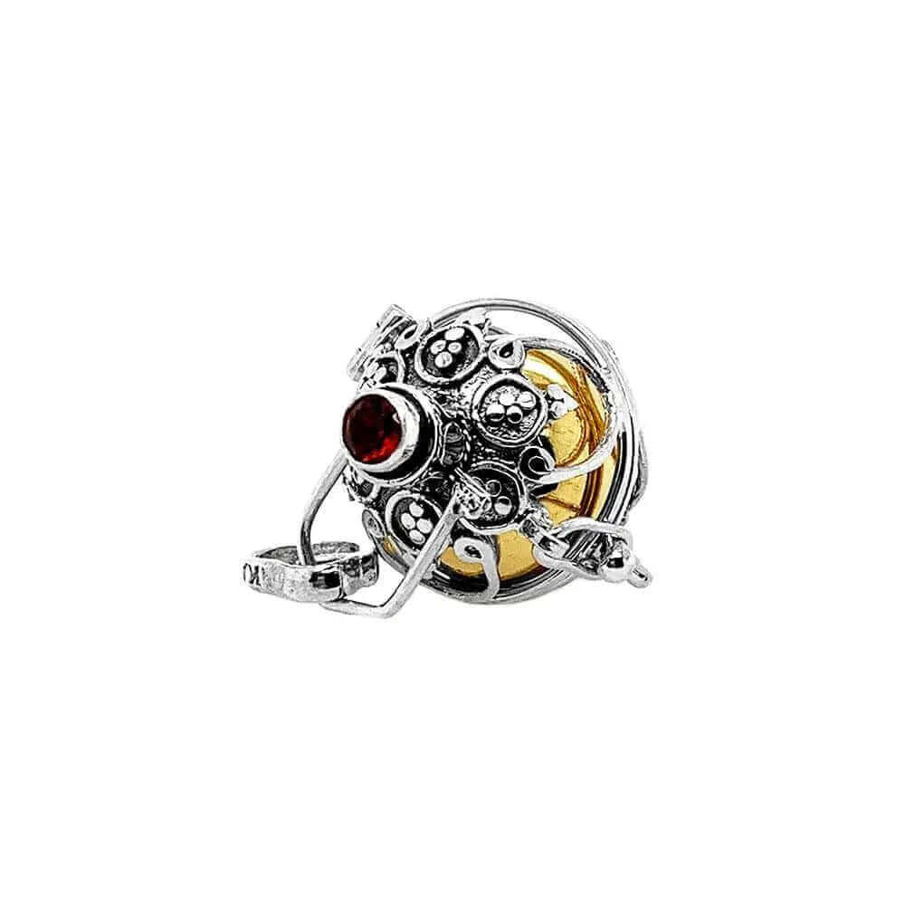 Stylized Silver Angel Caller With Gemstone garnet - Nueve Sterling